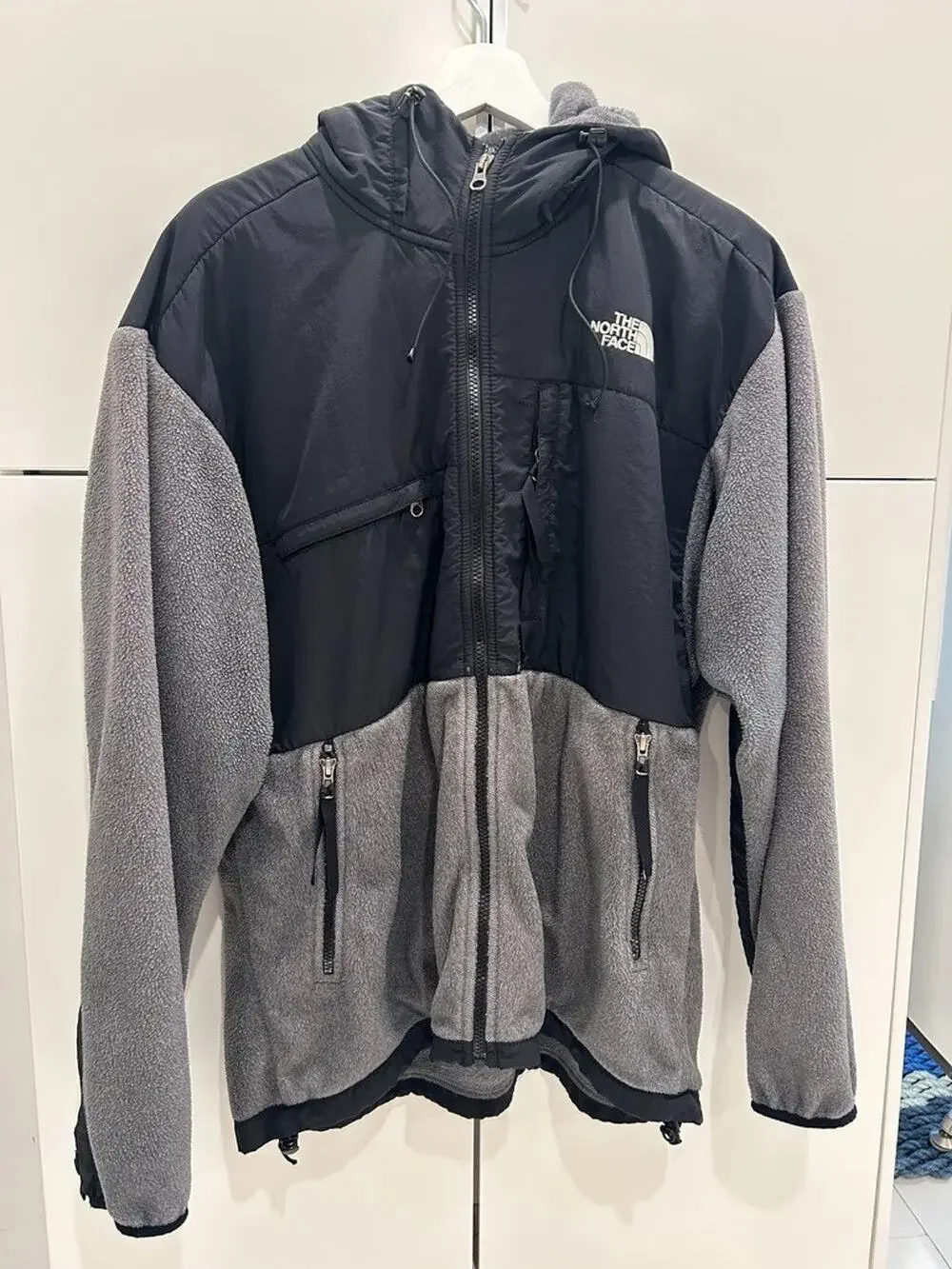 North Face Denali 2 Fleece Jacket Mens L Black Gray Full Zip Hooded Polartec